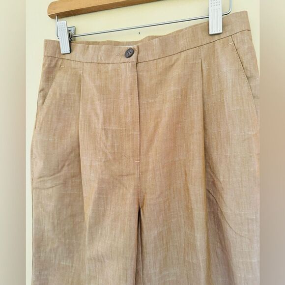 Wide-Leg High-Rise Linen Blend Pants - Tan - Picture 7 of 8